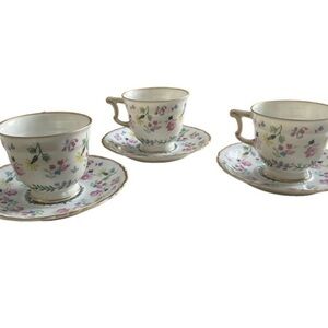 HAVILAND LIMOGES FRANCE BLUE BELL Cup & Saucer Sets X3